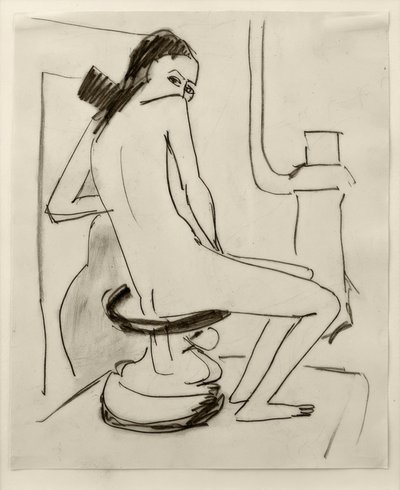 Untitled (Marcella on Carved African Stool with Oven) by Ernst Ludwig Kirchner